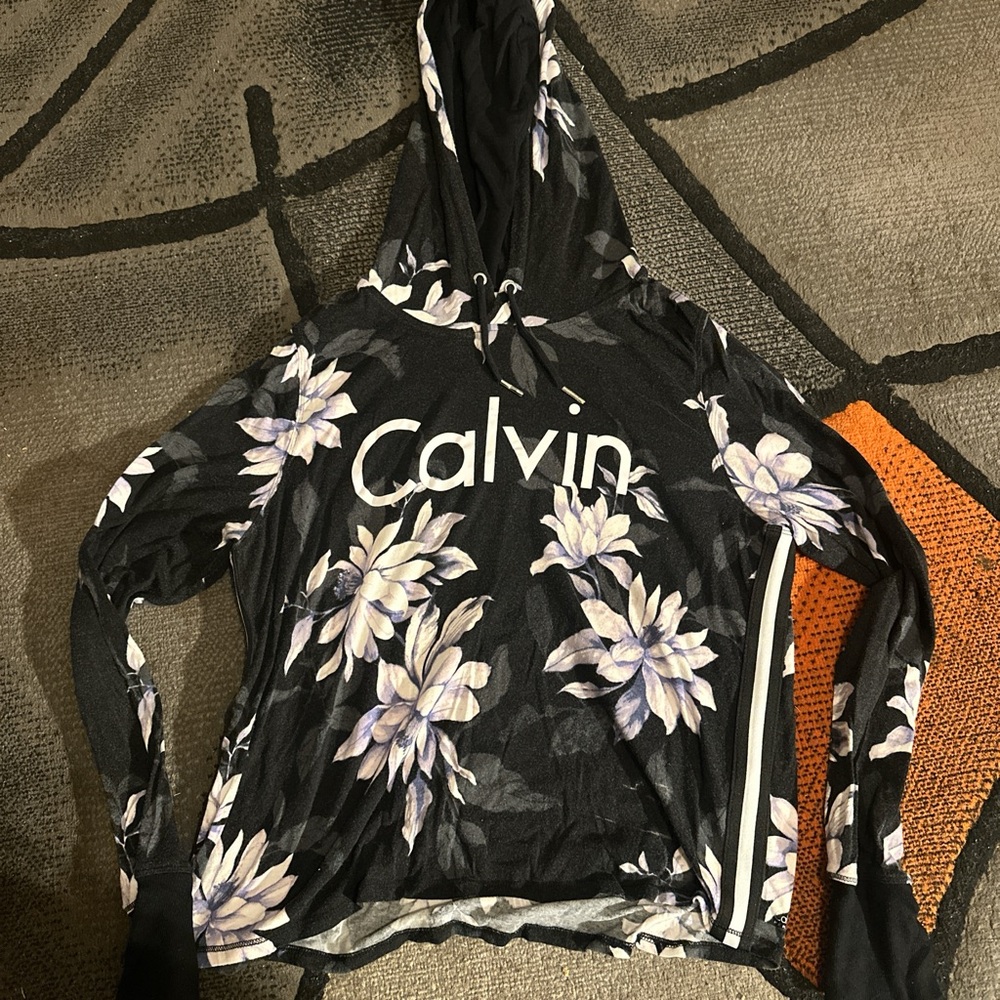 Calvin Klein Charcoal Hoodie with Floral Accents